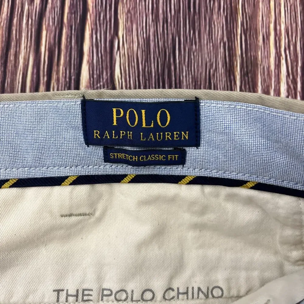 Polo Ralph Lauren Chino Beige Stretch Pants Mens Size 46x32 (Actual 47x32)